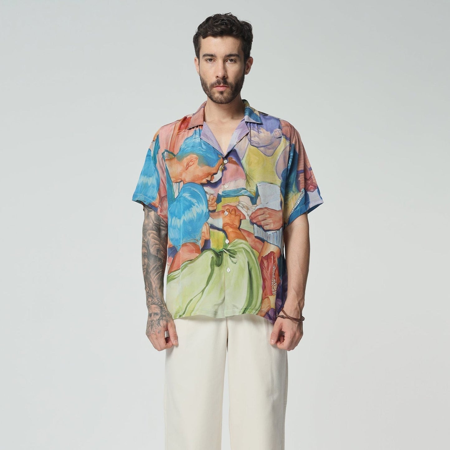 Stylera colorful short-sleeve shirt featuring vibrant artwork, ideal casual fashion shirts for men