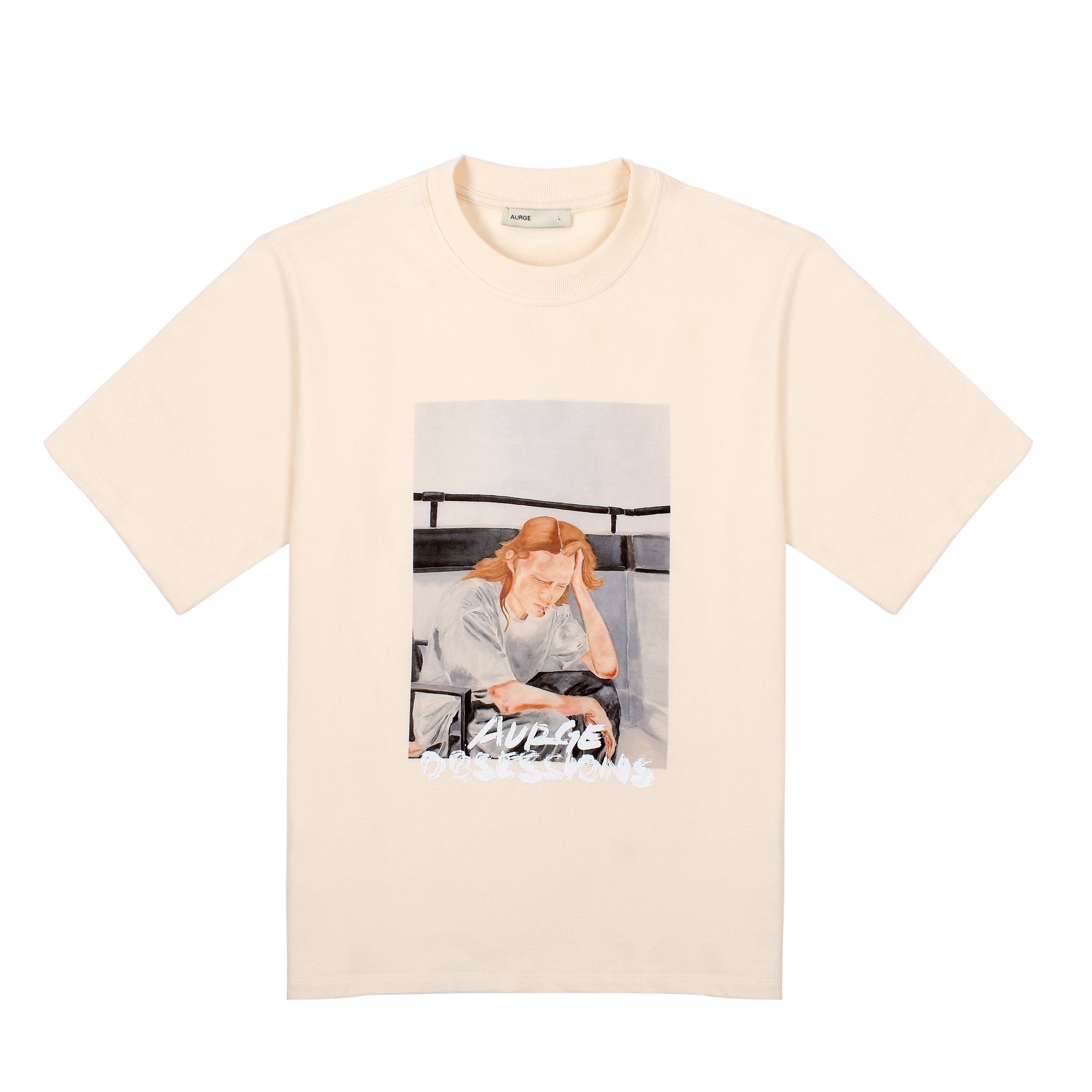 Stylera casual fashion tee shirt featuring a graphic print of a woman in a thoughtful pose