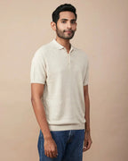 Casual linen polo for men in a lightweight knit design, perfect for warm weather outings