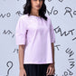 Stylera casual pink top for women with elbow sleeves relaxed fit paired with black trousers