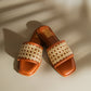 Stylera comfortable casual sandals with woven strap and cushioned brown sole