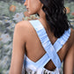 Stylera casual sleeveless dress floral with crossed back blue straps and watercolor floral print skirt