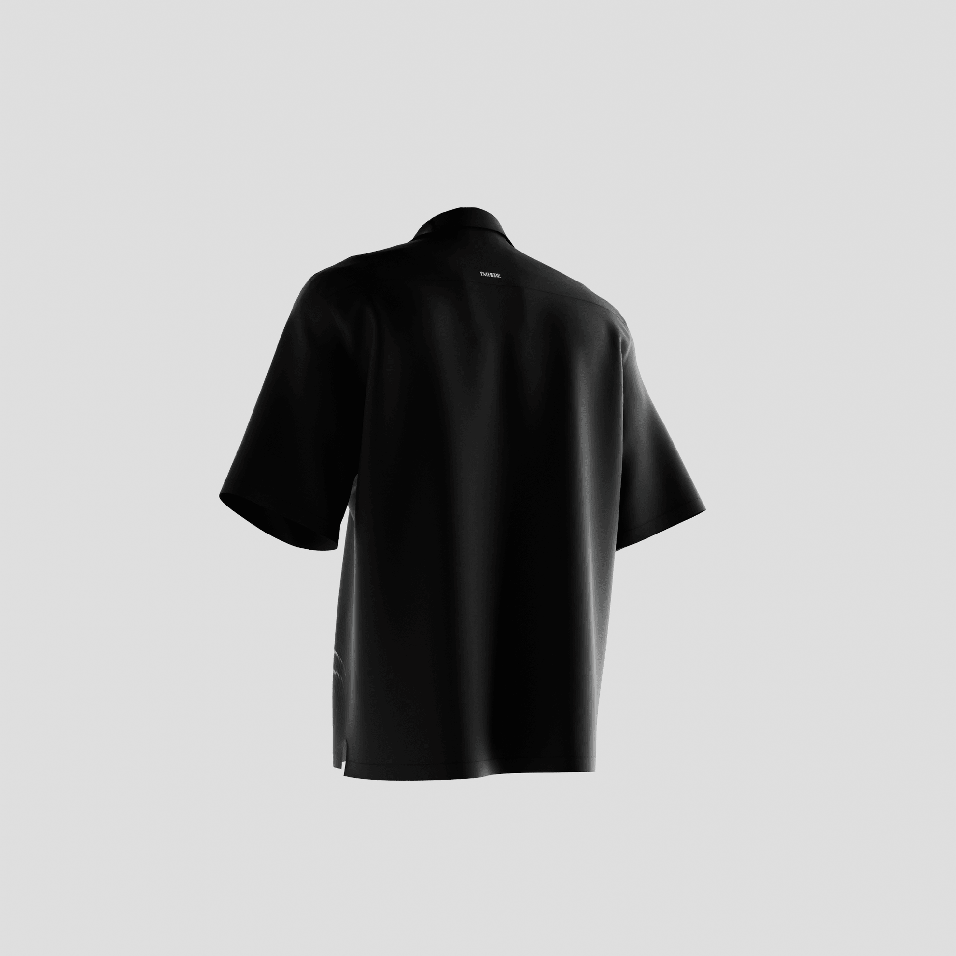 Stylera black short sleeve shirt back view with small logo casual statement shirts for men relaxed boxy fit