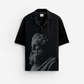 Stylera black camp collar short sleeve shirt with classical statue bust graphic halftone design casual statement shirts for men