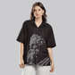 Stylera black short sleeve button shirt with classical statue graphic front casual statement shirts for men