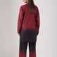 Stylera Casual Two-Piece Ombre Outfit in Burgundy and Black with Long Sleeves and Wide Leg Pants