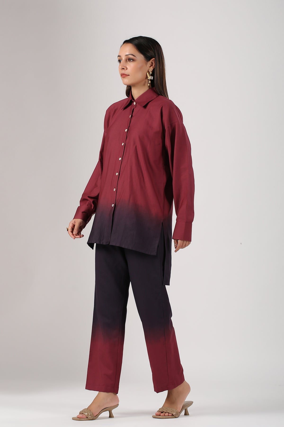 Stylera casual two-piece ombre outfit featuring a stylish button-up shirt and matching pants