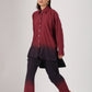 Stylish casual two-piece ombre outfit in burgundy and navy with a button-up shirt and matching pants