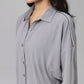 Stylera casual two piece outfit for women in gray featuring a button-up shirt with a relaxed fit