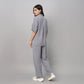 Women wearing a comfortable gray casual two piece outfit for women with a relaxed fit and elastic waistband