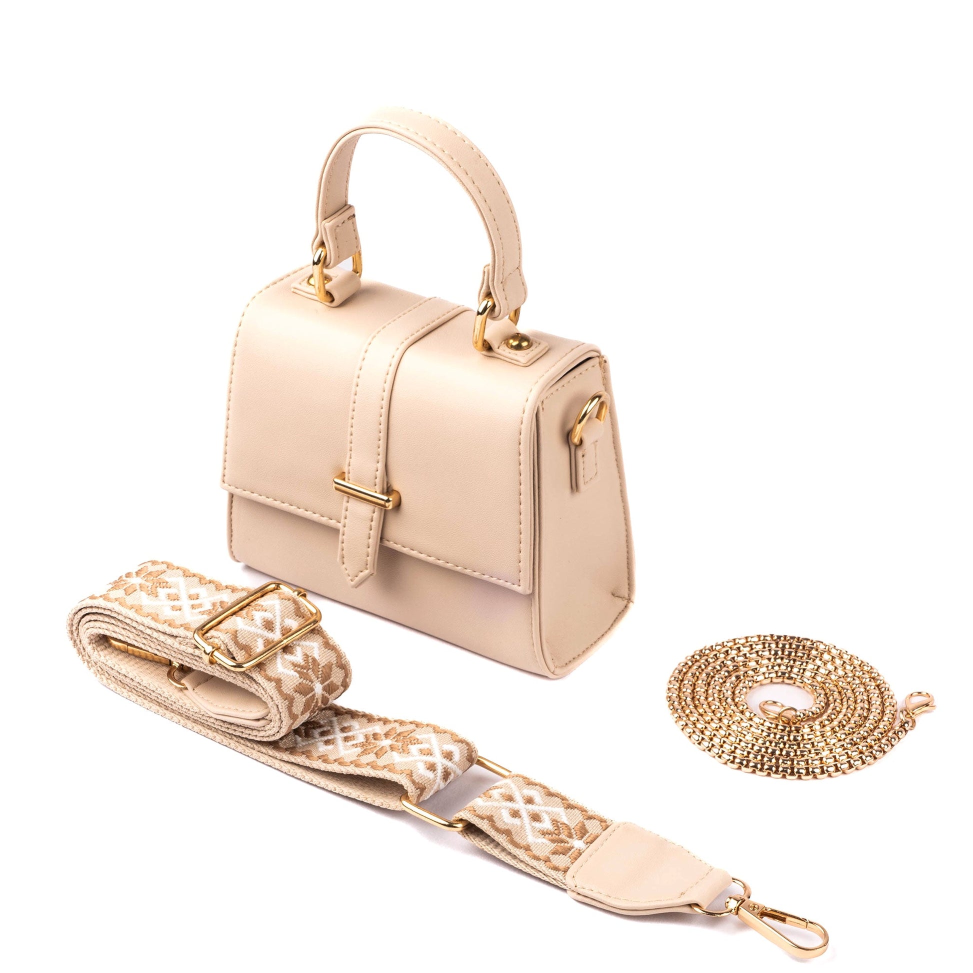 Champagne beige mini sling bag with stylish strap and elegant design for versatile use