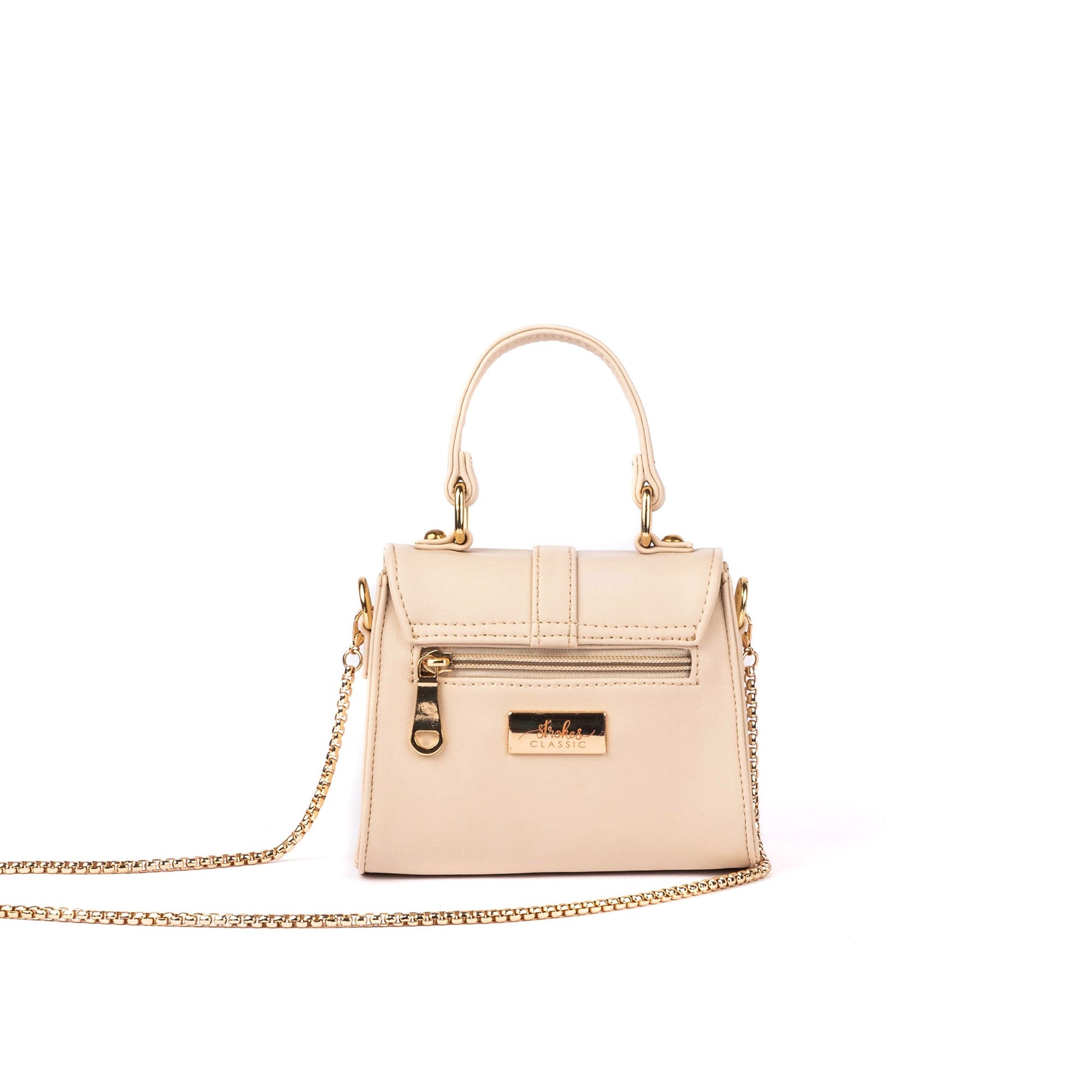 Champagne beige mini sling bag from Stylera with stylish chain strap and zipper closure