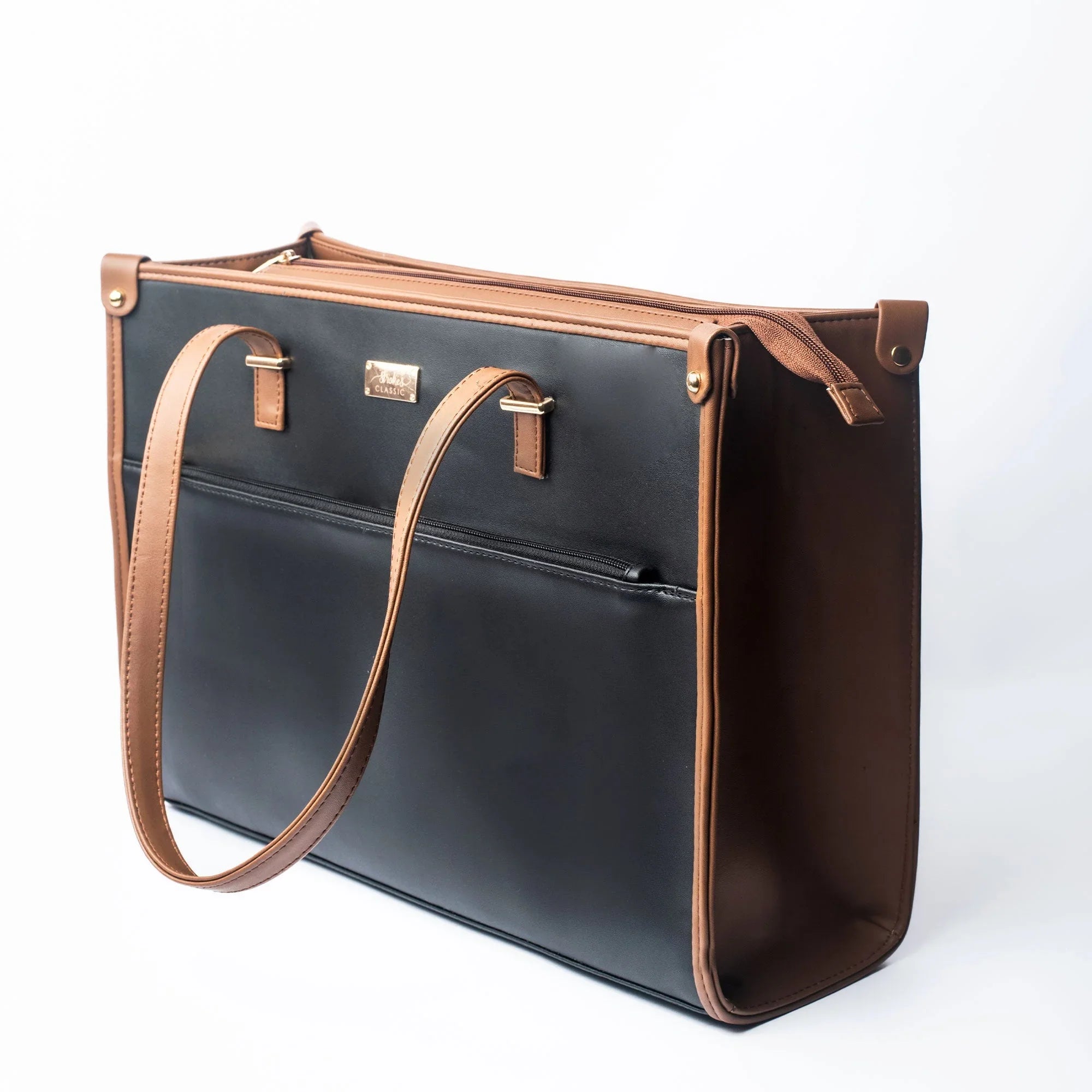 Stylish charcoal caramel tote bag with a sleek design and spacious interior for everyday use