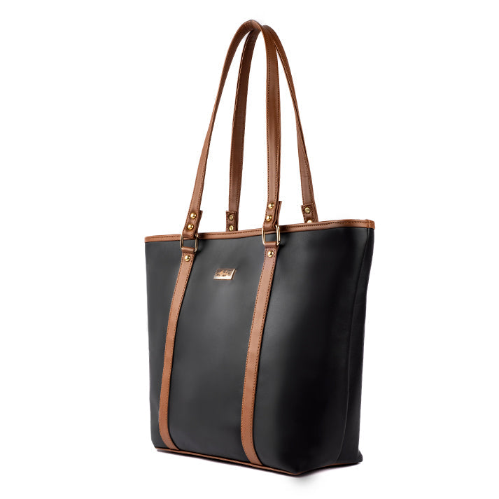 Stylish charcoal caramel tote bag with sleek design and durable straps for everyday use