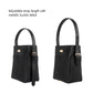 Charcoal chic bucket bag with adjustable strap and metallic buckle detail for versatile style