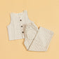 Children's striped waistcoat set featuring a stylish vest and matching pants in neutral tones