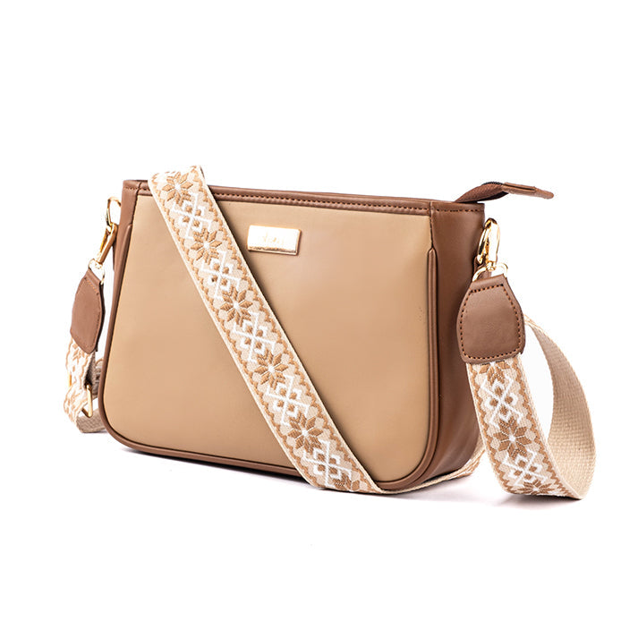 Stylera cinnamon cocoa sling bag with decorative strap and stylish design