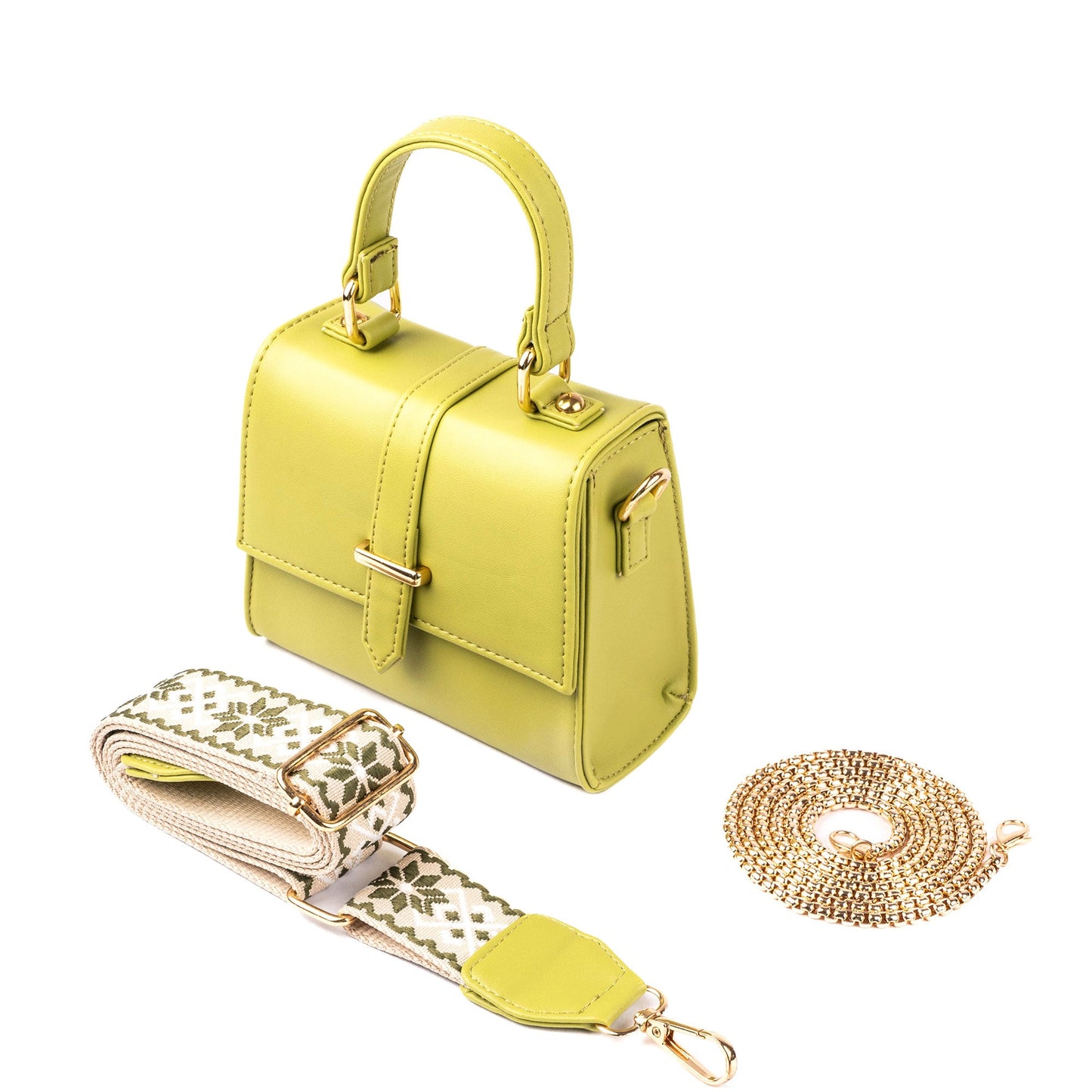 Stylish citrus color shoulder bag with detachable strap and gold accents for trendy outings