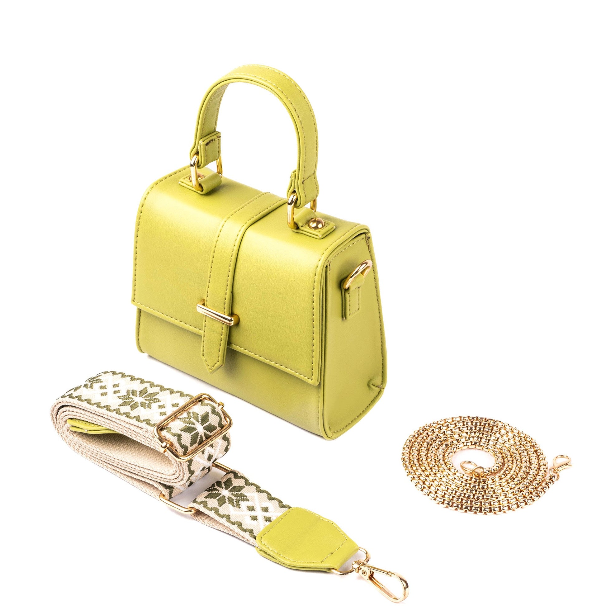 Stylish citrus color shoulder bag with detachable strap and gold accents for trendy outings