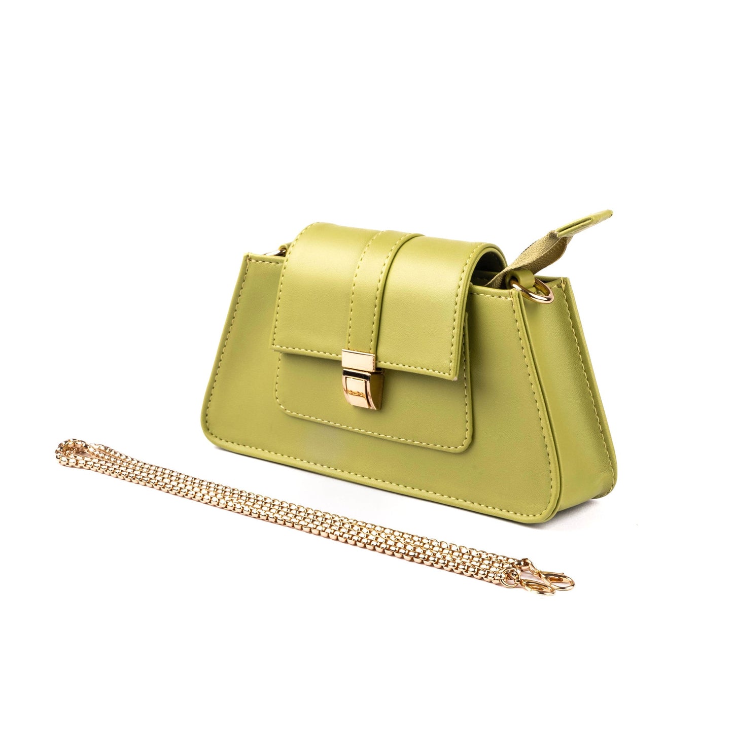Citrus mini baguette bag with gold chain strap and stylish flap closure, perfect for trendy outings