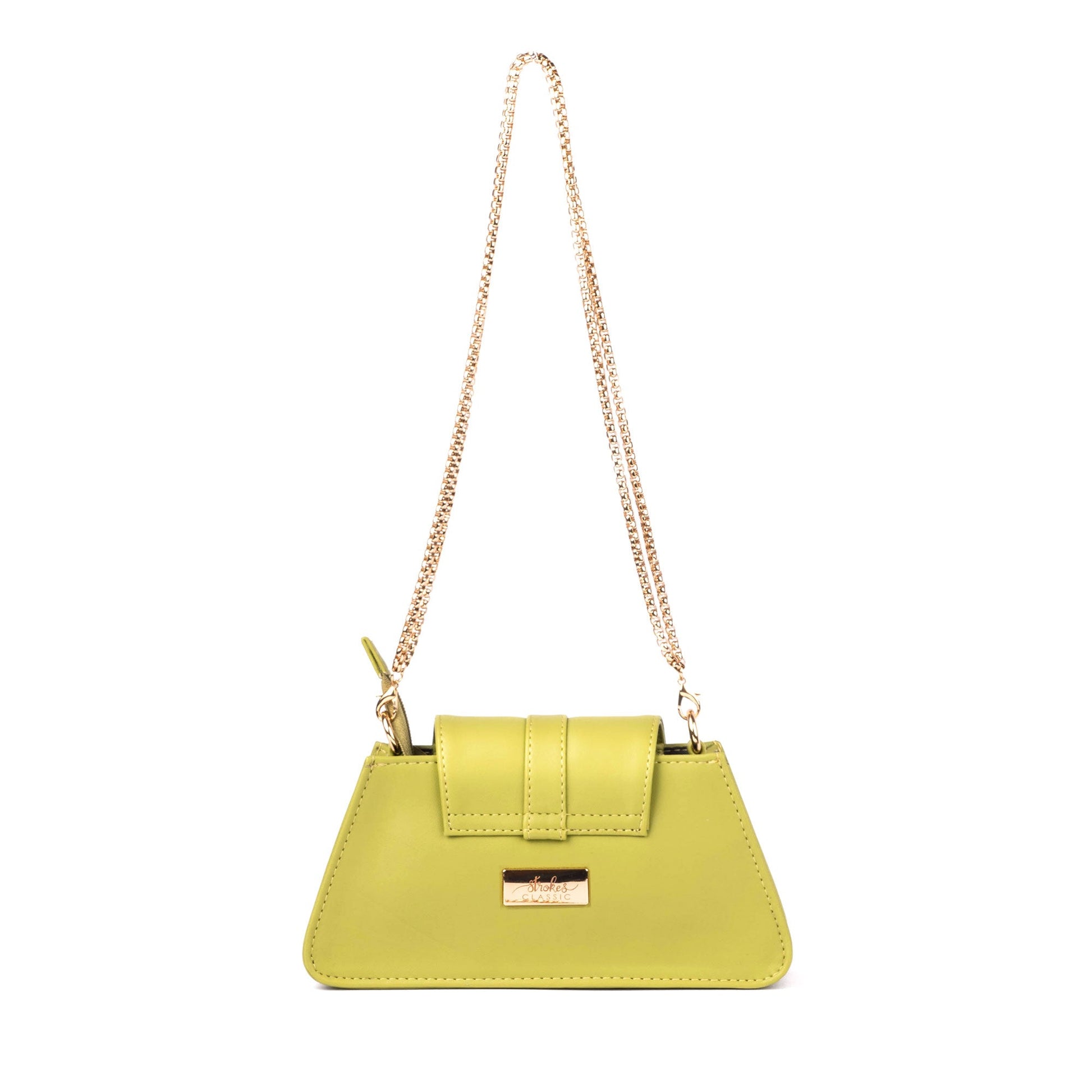 Citrus mini baguette bag with elegant chain strap and stylish flap closure for fashionable outings