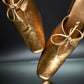 Gold metallic heels by Sash Stylera, trendy slip-on shoes for women with bow detail