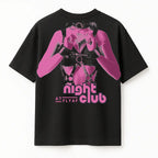 Night Club Round Neck Printed Black T-Shirt FLYAF
