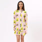 Stylera colorful casual day dress for women featuring a pink design with playful prints and ruffled hem