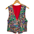 Multicolor tribal pattern vest with red interior on wooden hanger by Stylera colorful fashion vest women&