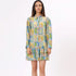 Stylera colorful long sleeve casual dress with a ruffled hem and abstract print pattern