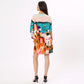Back view of a colorful shirt dress for women featuring a vibrant graphic design by Stylera 
