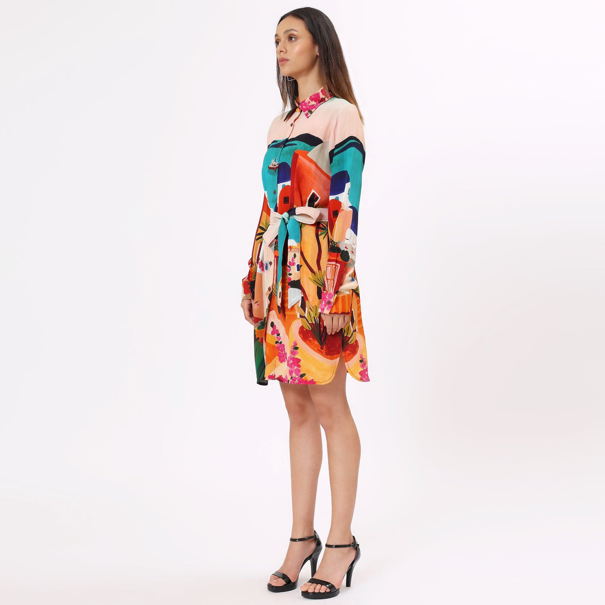Stylera colorful shirt dress for women featuring vibrant patterns and a stylish design