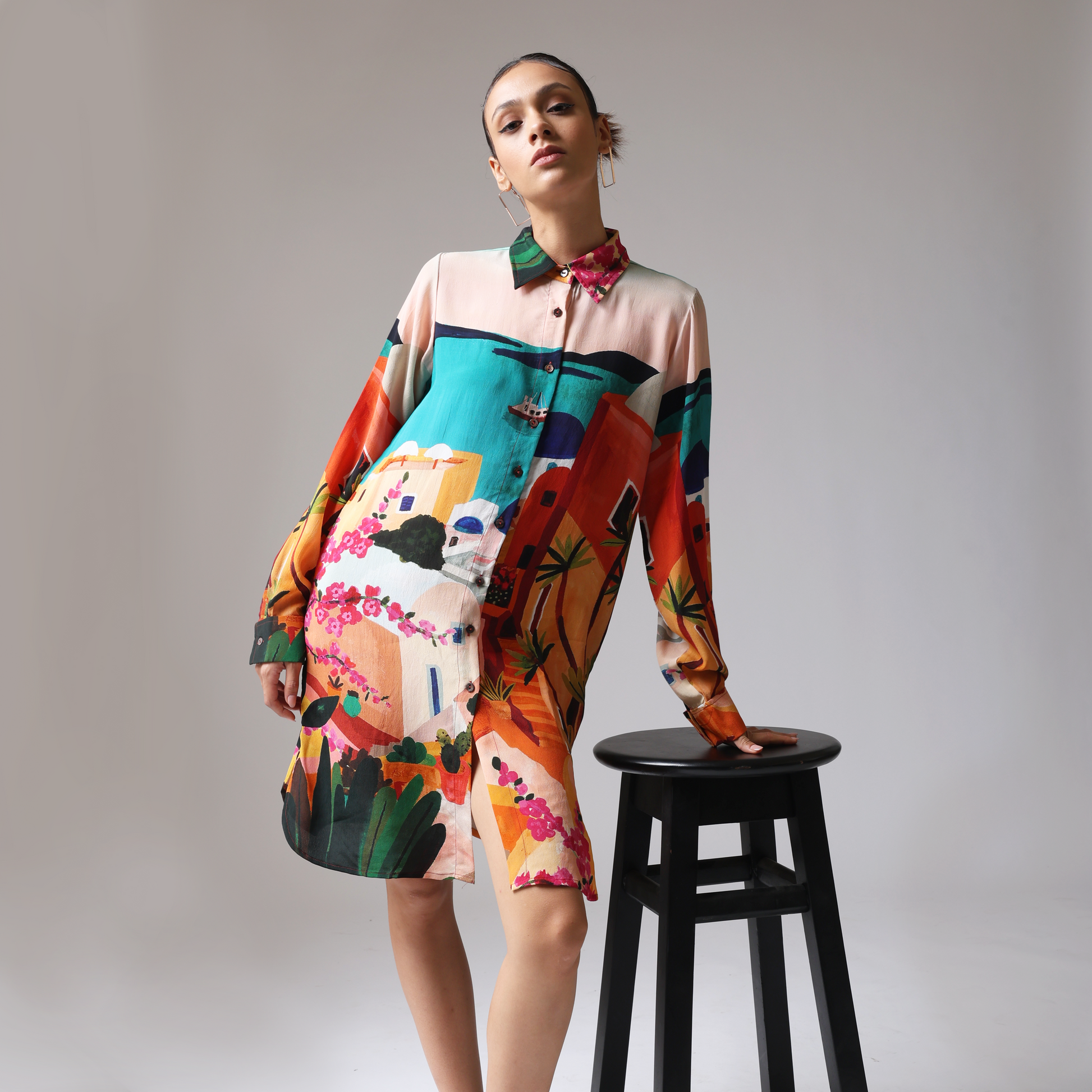 Colorful shirt dress for women by Stylera featuring vibrant patterns and a relaxed fit