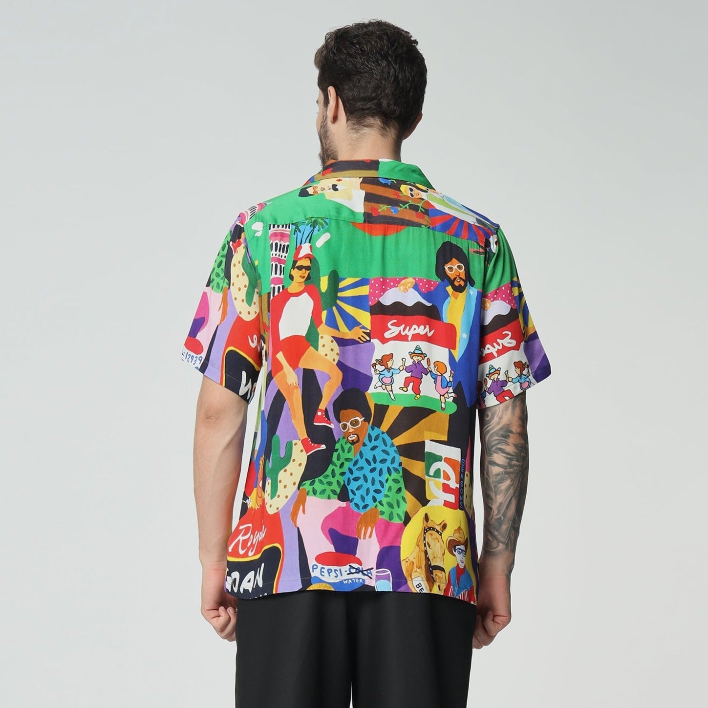 Stylera colorful summer button up shirt featuring vibrant graphics and relaxed fit for casual wear