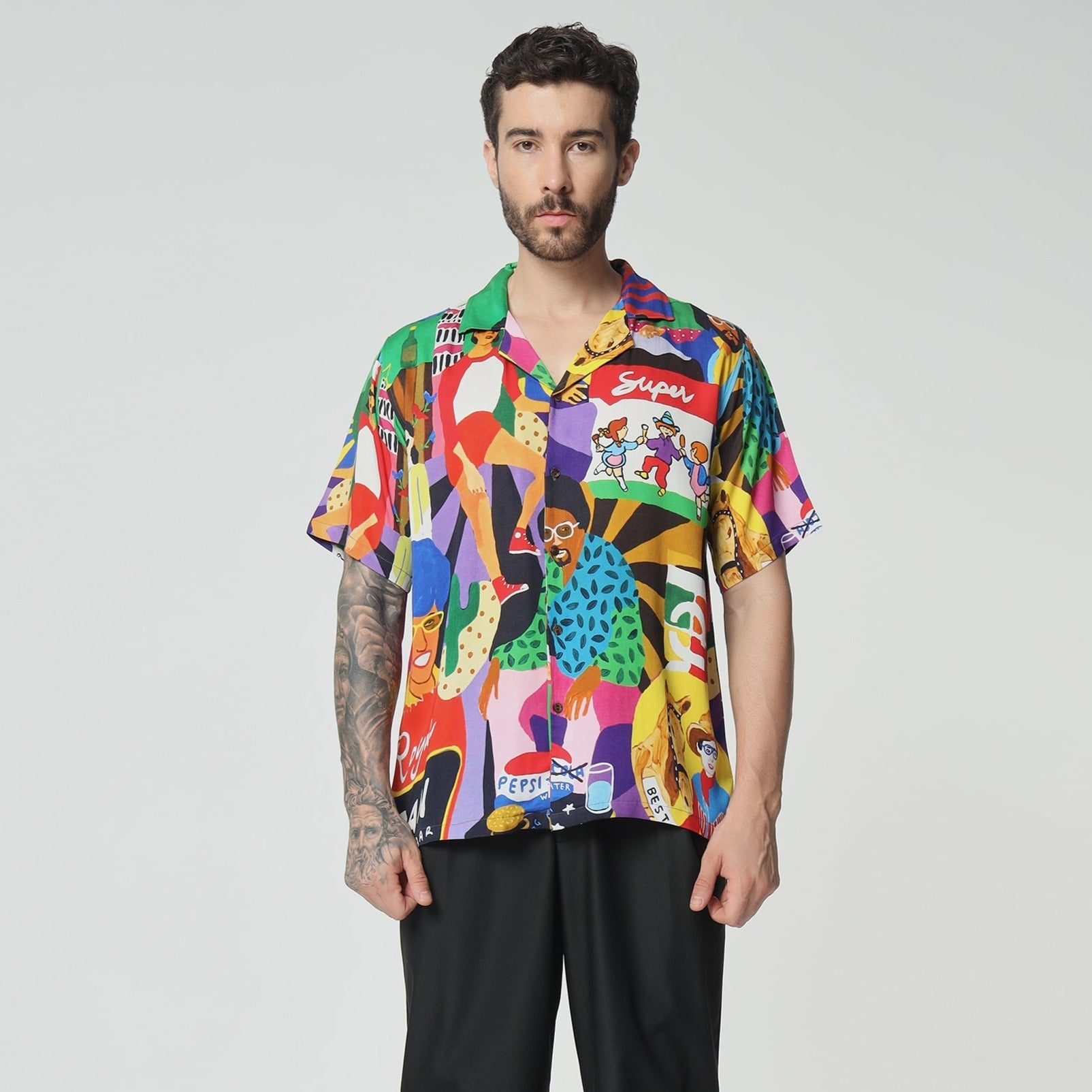 Stylera colorful summer button up shirt featuring a vibrant abstract design perfect for warm weather
