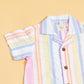 Colorful summer playsuit with striped design and wooden buttons for kids' playful outings