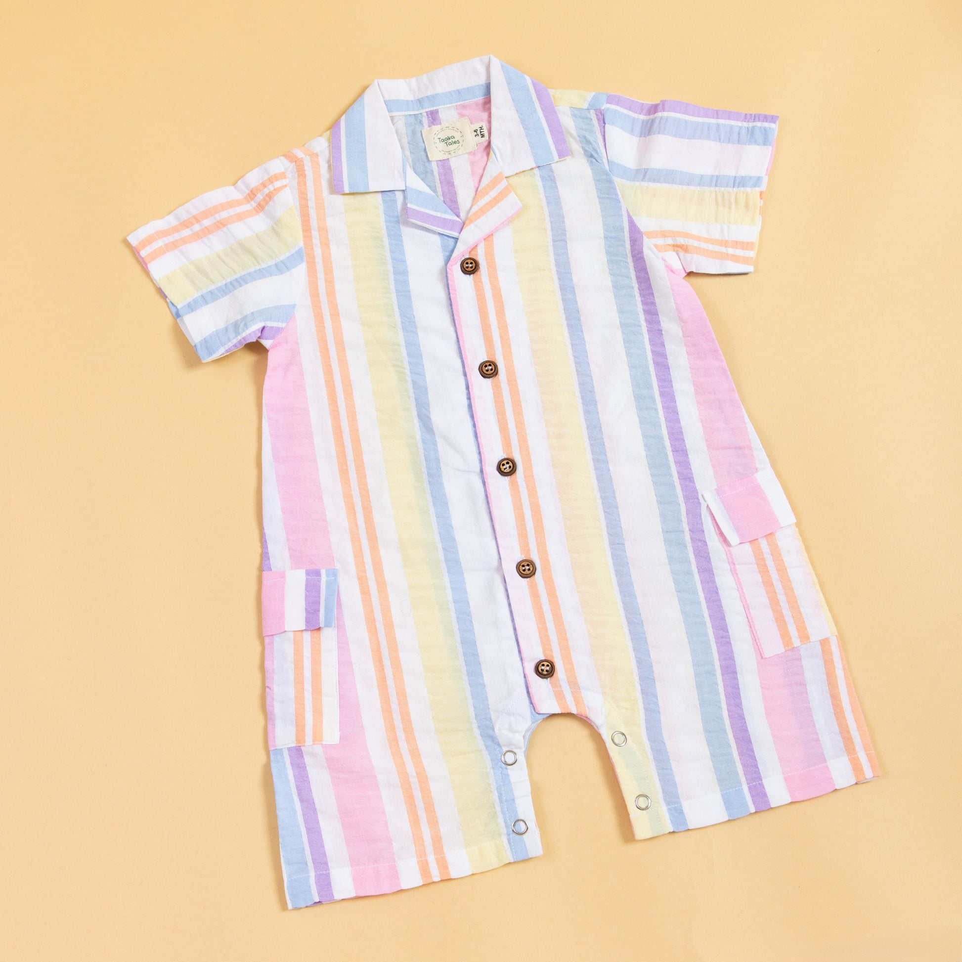 Stylera colorful summer playsuit with striped design and button closure for kids