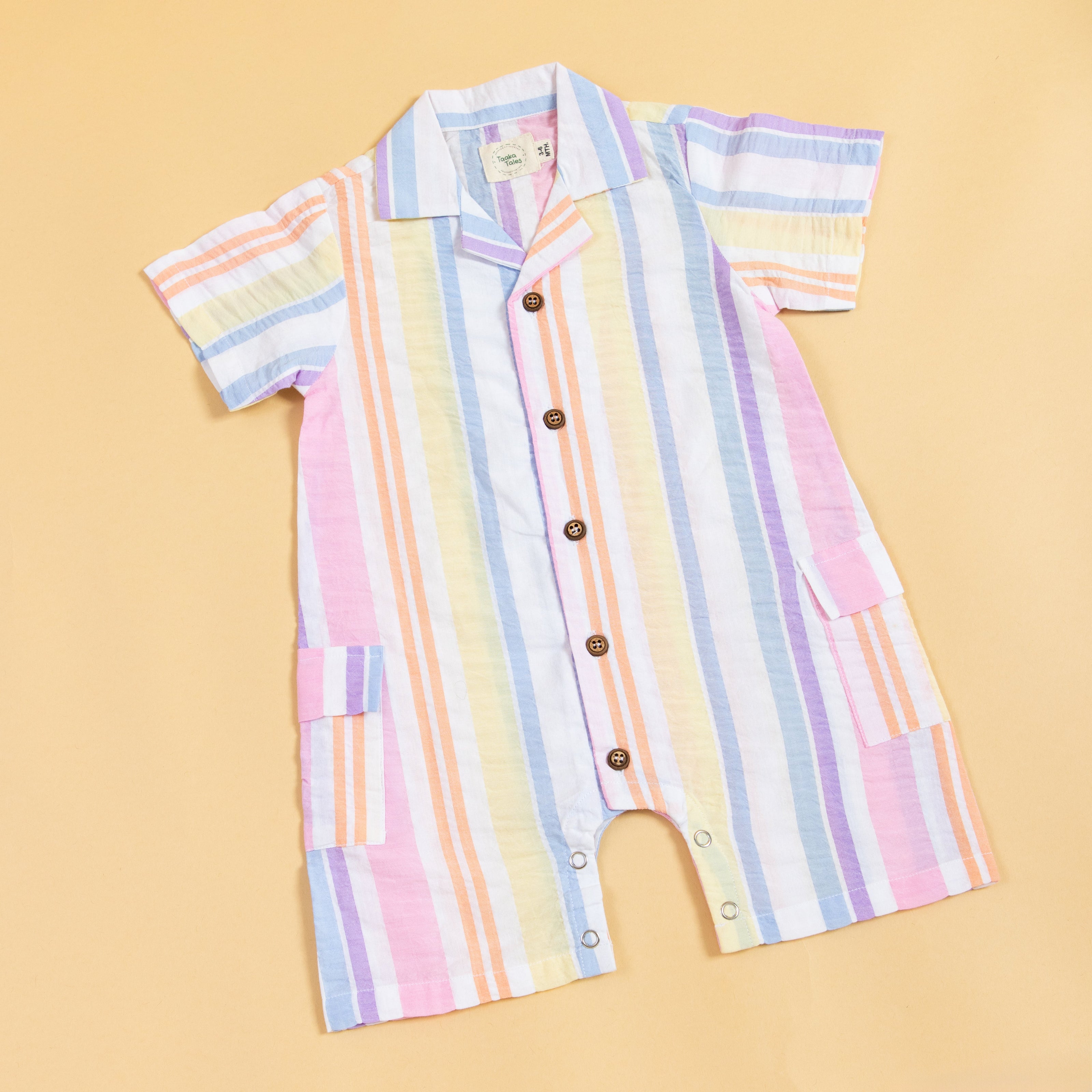 Stylera colorful summer playsuit with striped design and button closure for kids