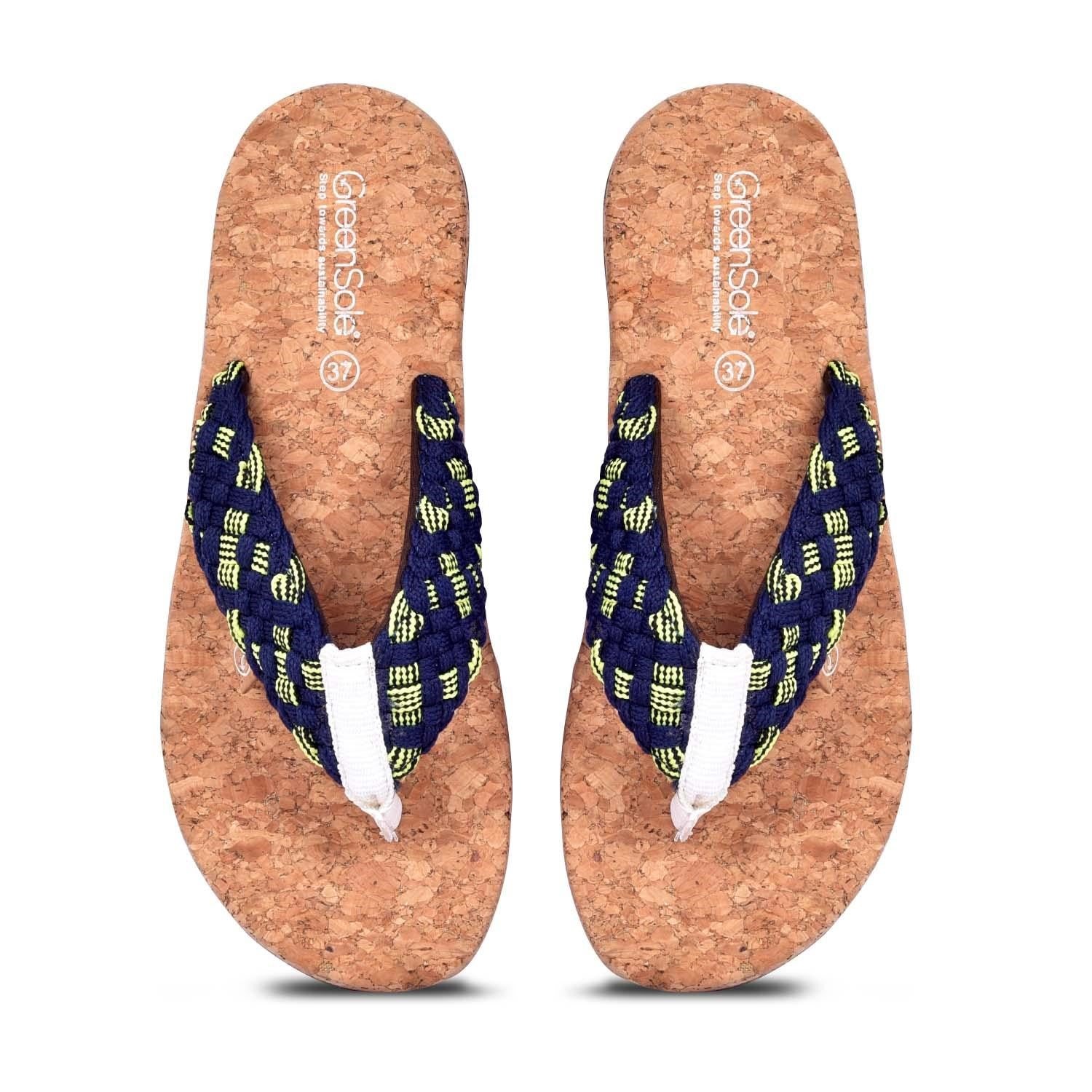 Stylera comfortable cork sole slippers with stylish woven straps for casual summer wear