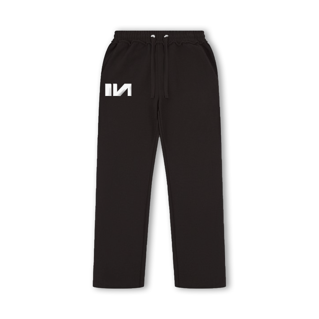 Stylera black sweatpants with elastic drawstring waist white logo on thigh comfortable everyday sweatpants