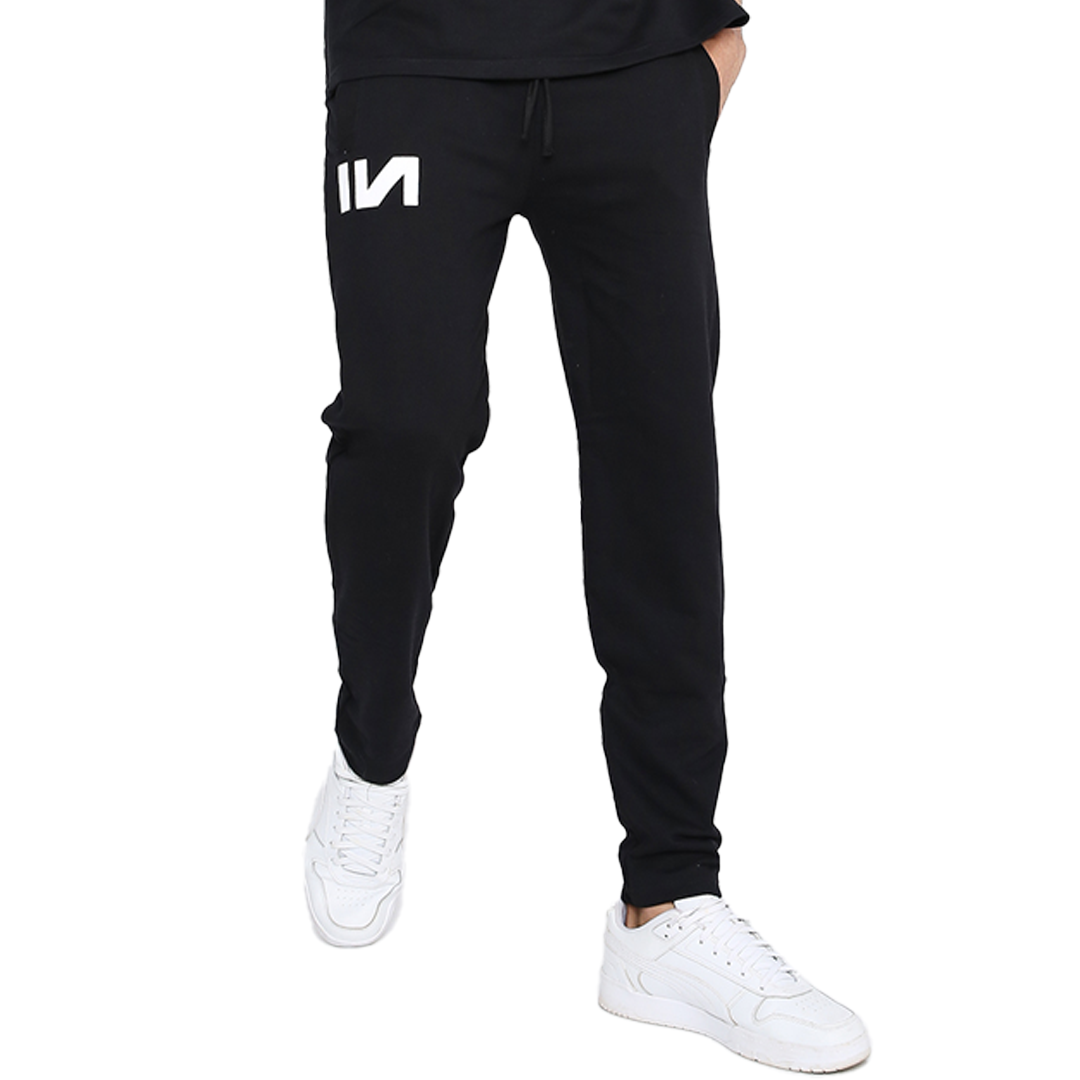 Stylera black sweatpants with white logo tapered leg drawstring waist comfortable everyday sweatpants