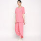 Stylera comfortable summer co-ord set in pink featuring a loose fit top and stylish pants