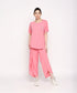 Stylera comfortable summer co-ord set in pink, featuring a relaxed fit top and stylish flowy pants