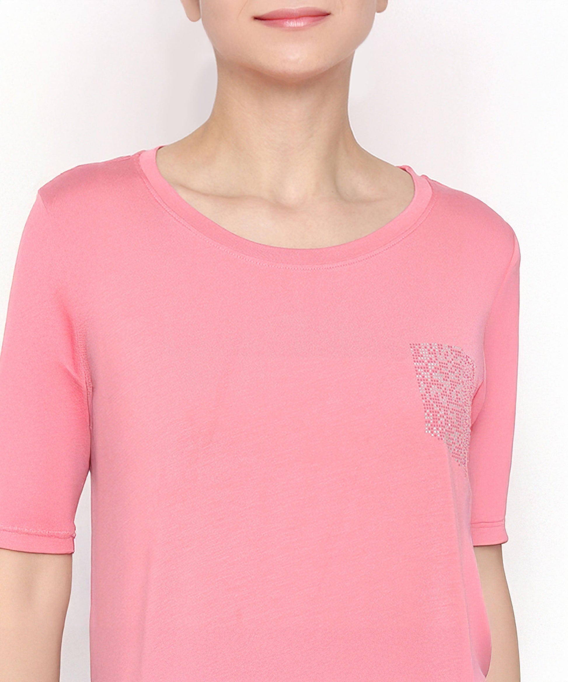 Stylera Comfortable Summer Co-ord Set in Pink with Short Sleeves and Pocket Detail