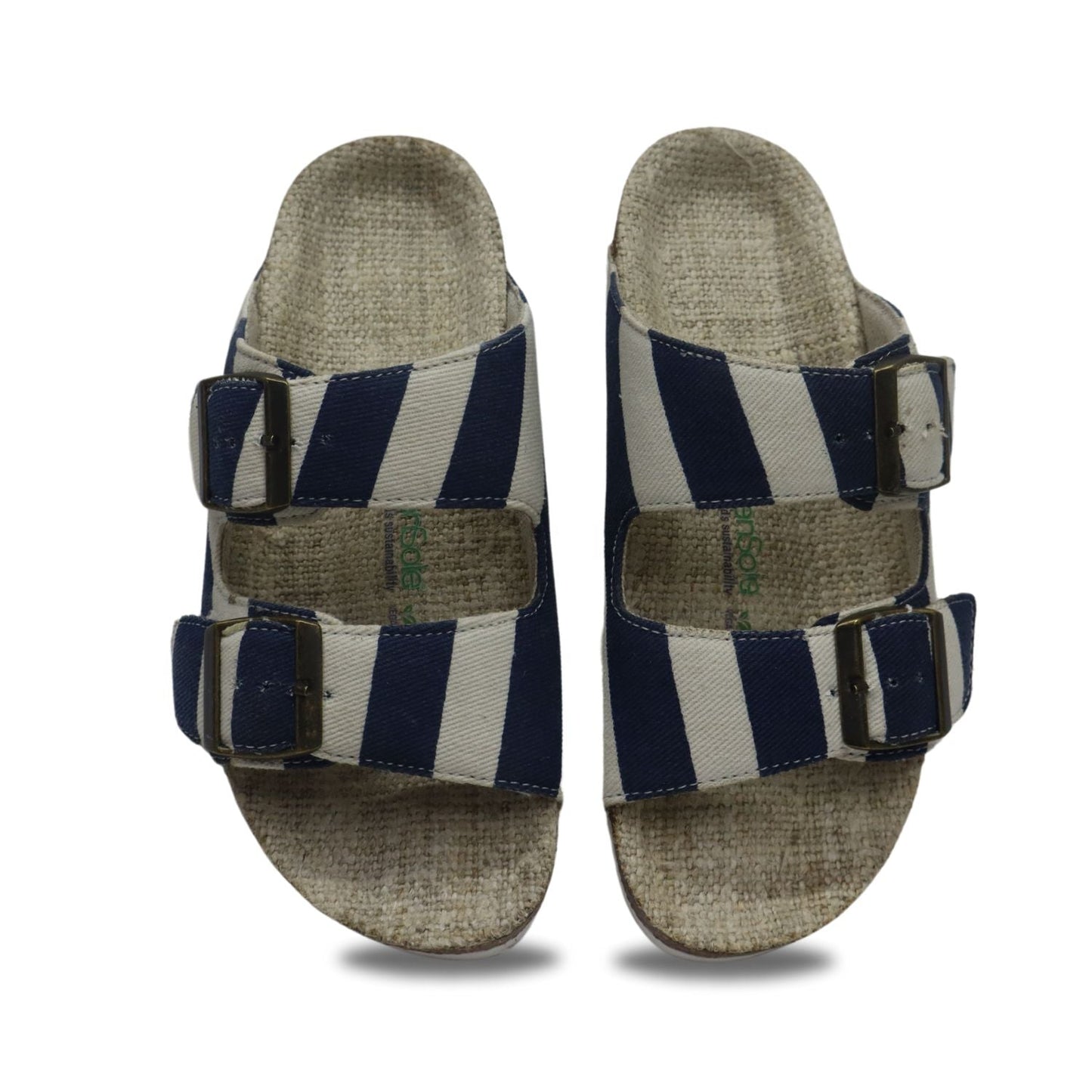 Navy and white striped comfortable summer sandals for women with adjustable buckles