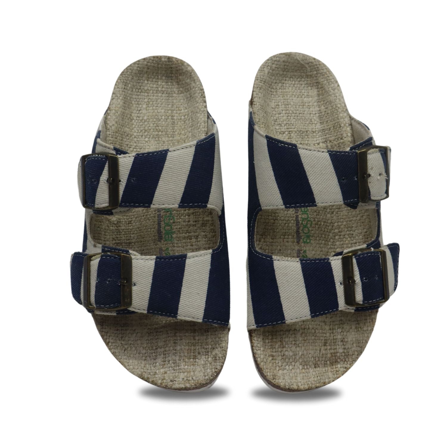 Navy and white striped comfortable summer sandals for women with adjustable buckles