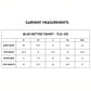 Garment measurement chart for Stylera comfortable workout t-shirt blue in various sizes