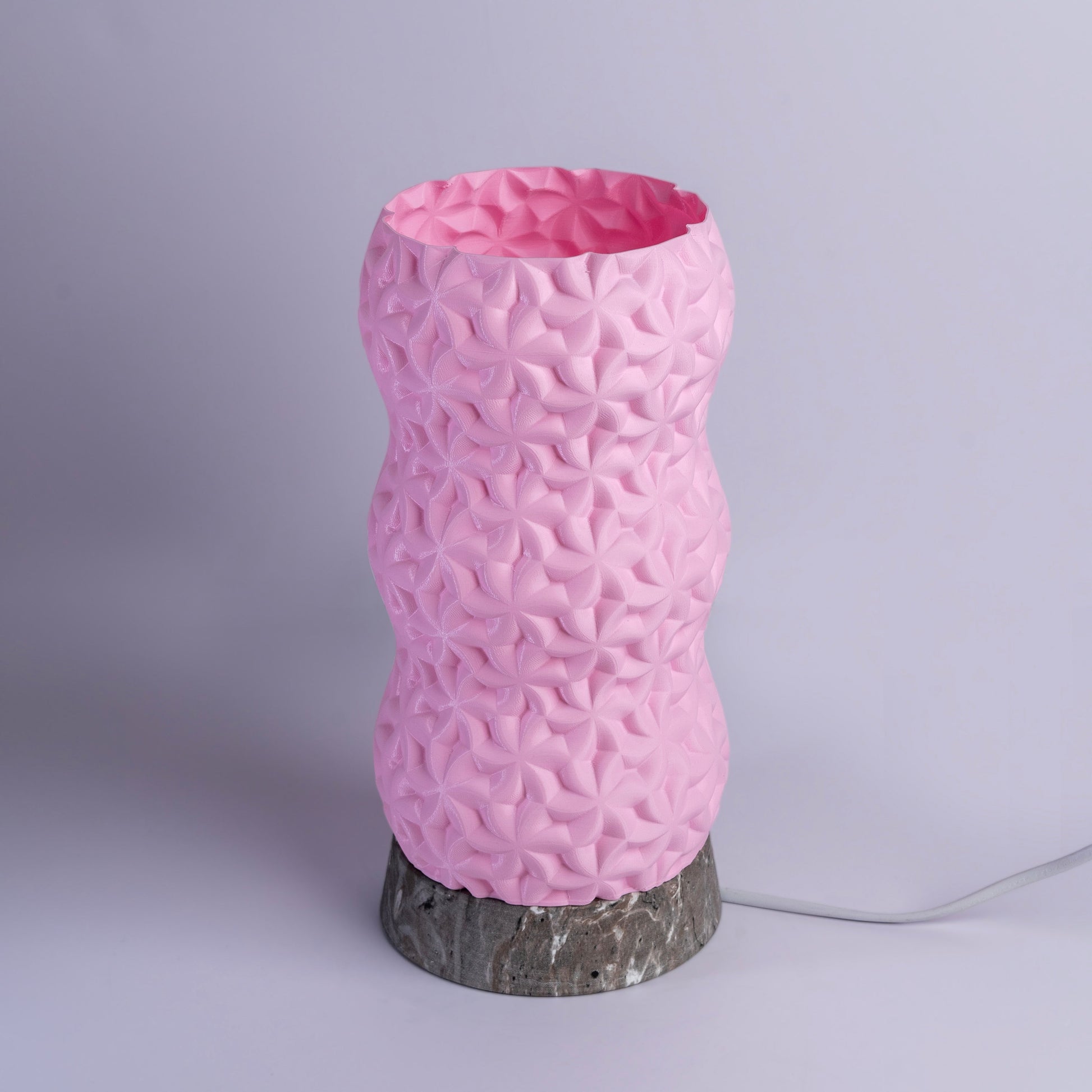 Sozori contemporary home decor lamp in pink with textured design and marble base