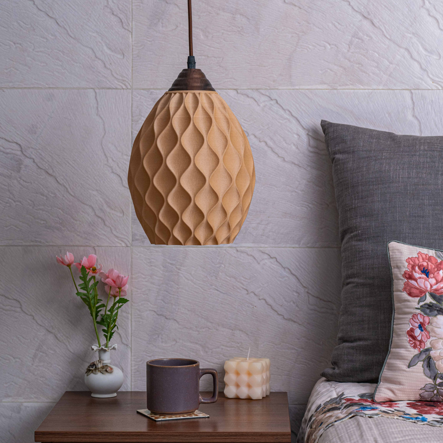 Stylish pendant lamp for contemporary living room lighting with textured design and warm tones