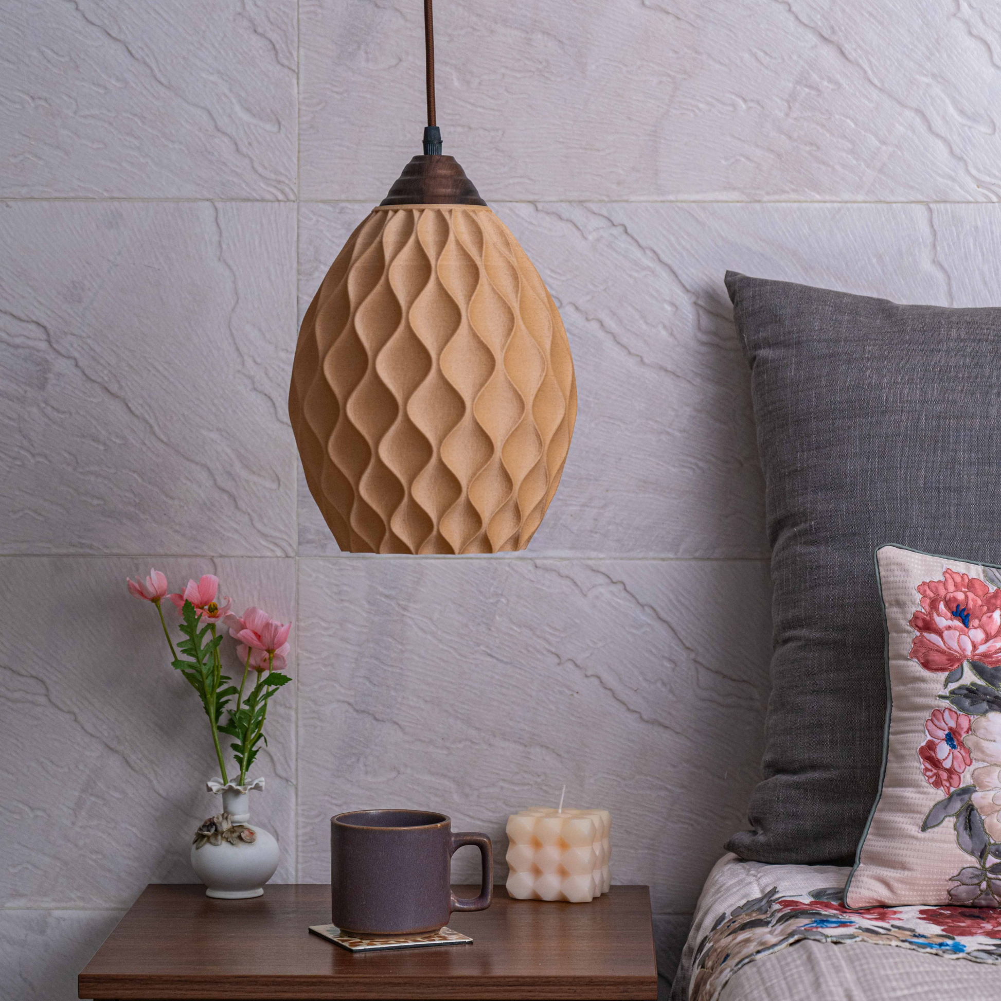 Stylish pendant lamp for contemporary living room lighting with textured design and warm tones